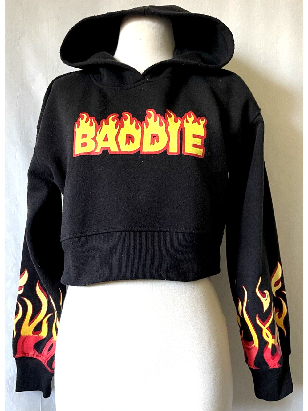 Streetwear Society Womens Hoodie Pullover Flame BADDIE LOFO Size S Long Sleeves